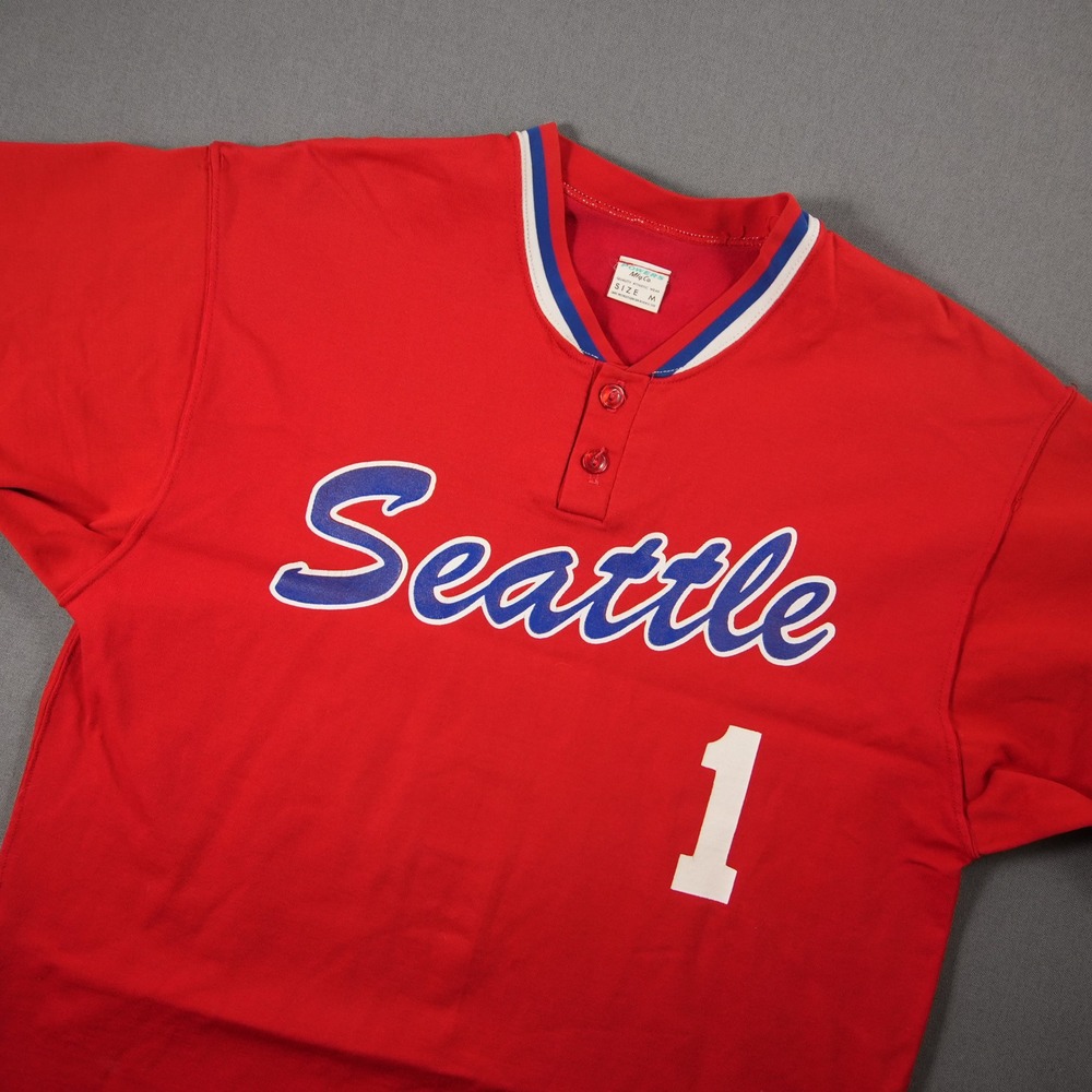Vintage 90s Seattle Baseball Henley Powers Mfg Retro Men Jersey M